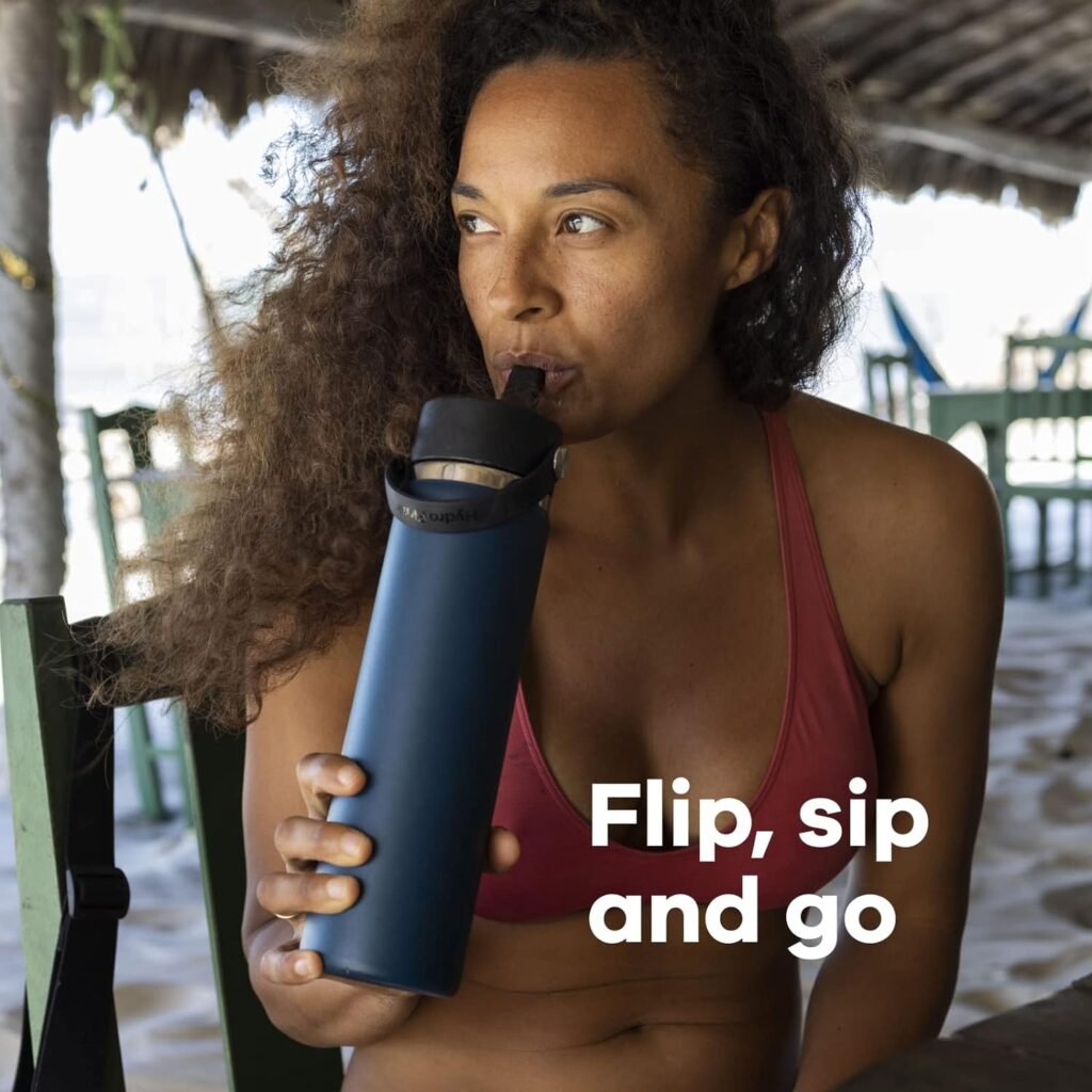 Hydro Flusk Stainless Steel Wide Mouth Water Bottle with Flex Straw Lid and Double-Wall Vaccum Insulation